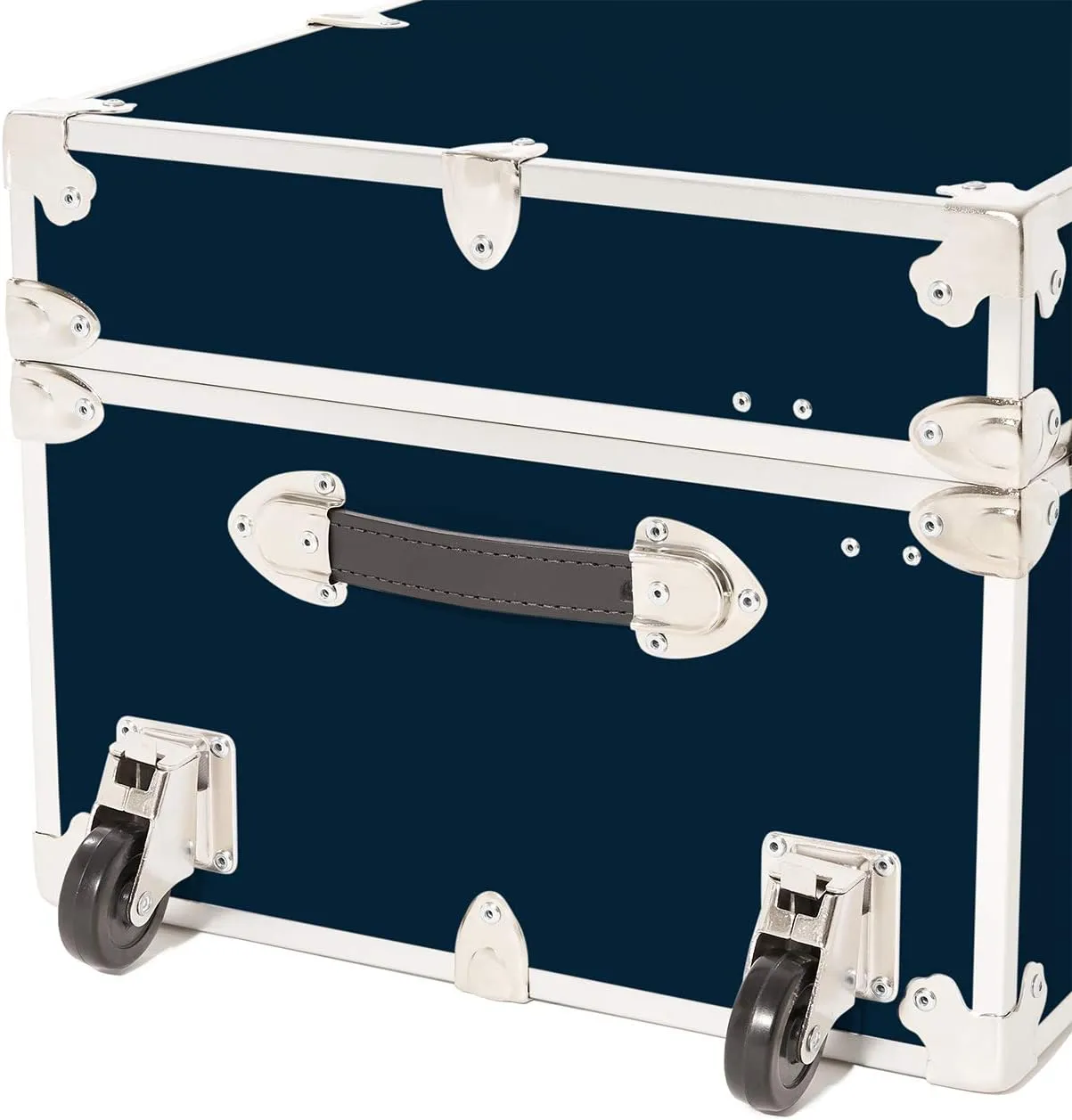 Rhino Trunk & Case Large Armor Camp Trunk with Removeable Wheels - Secure Dorm Storage Chest, Ideal Summer Camper Footlocker, Strong College Trunks - Seats 1000  Pounds - 32"x18"x14" (Navy Blue)