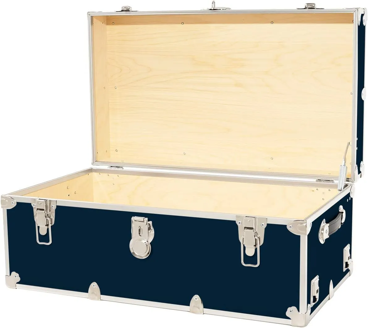 Rhino Trunk & Case Large Armor Camp Trunk with Removeable Wheels - Secure Dorm Storage Chest, Ideal Summer Camper Footlocker, Strong College Trunks - Seats 1000  Pounds - 32"x18"x14" (Navy Blue)