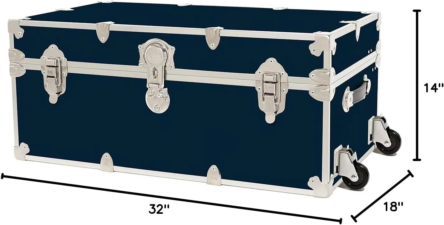 Rhino Trunk & Case Large Armor Camp Trunk with Removeable Wheels - Secure Dorm Storage Chest, Ideal Summer Camper Footlocker, Strong College Trunks - Seats 1000  Pounds - 32"x18"x14" (Navy Blue)