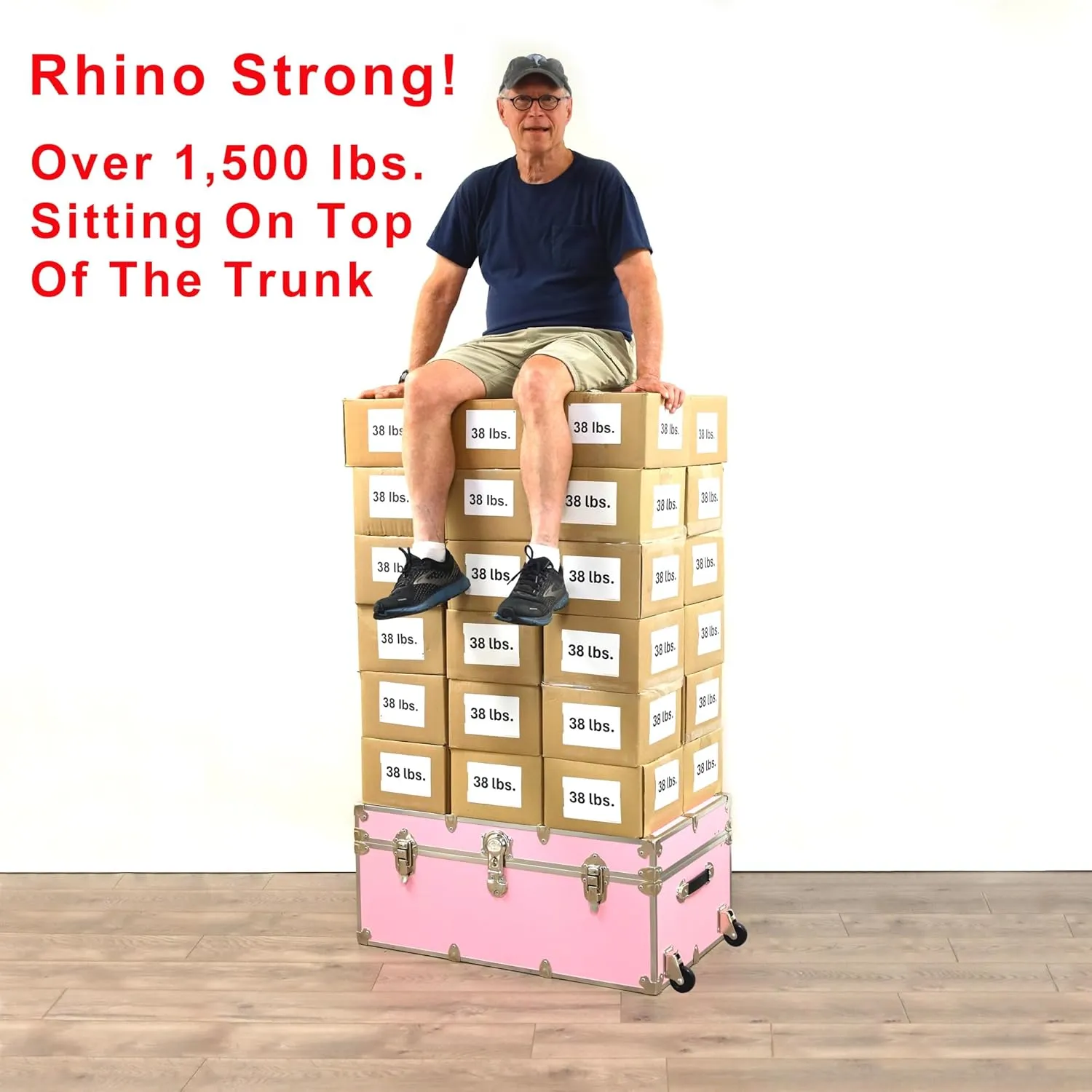 Rhino Trunk & Case Large Armor Camp Trunk with Removeable Wheels - Secure Dorm Storage Chest, Ideal Summer Camper Footlocker, Strong College Trunks - Seats 1000  Pounds - 32"x18"x14" (Navy Blue)