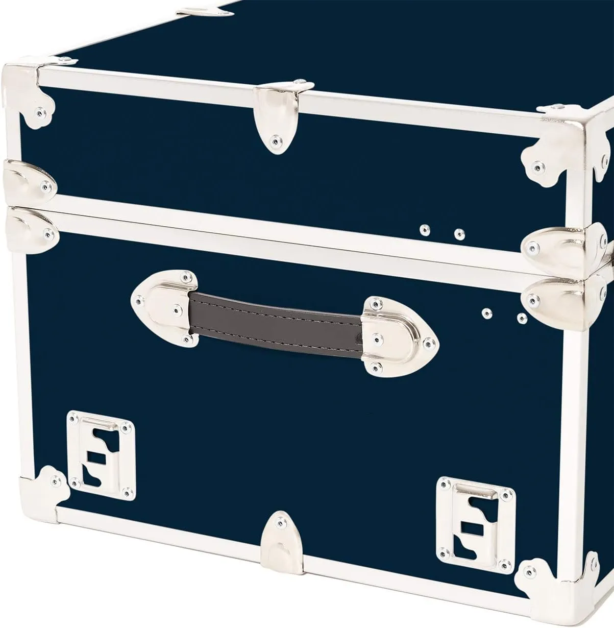 Rhino Trunk & Case Large Armor Camp Trunk with Removeable Wheels - Secure Dorm Storage Chest, Ideal Summer Camper Footlocker, Strong College Trunks - Seats 1000  Pounds - 32"x18"x14" (Navy Blue)