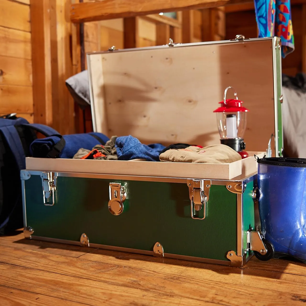 Rhino Trunk & Case Large Armor Camp Trunk with Removeable Wheels - Secure Dorm Storage Chest, Ideal Summer Camper Footlocker, Strong College Trunks - Seats 1000  Pounds - 32"x18"x14" (Navy Blue)