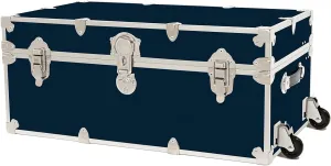 Rhino Trunk & Case Large Armor Camp Trunk with Removeable Wheels - Secure Dorm Storage Chest, Ideal Summer Camper Footlocker, Strong College Trunks - Seats 1000  Pounds - 32"x18"x14" (Navy Blue)