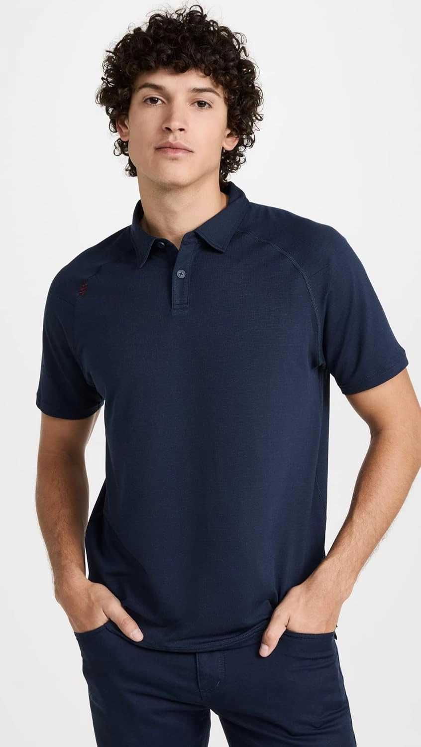 Rhone Delta Pique Mens Polo, Golf Shirts for Men, Anti Odor, Moisture Wicking Lightweight Polo Shirts