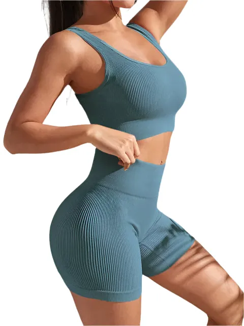 Ribbed Crop Tank & Shorts Workout Set