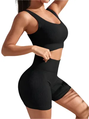 Ribbed Crop Tank & Shorts Workout Set