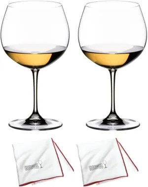 Riedel Vinum Oaked Chardonnay/Montrachet Glass (2-Piece Set) with Microfiber Polishing Cloths Bundle (3 Items)