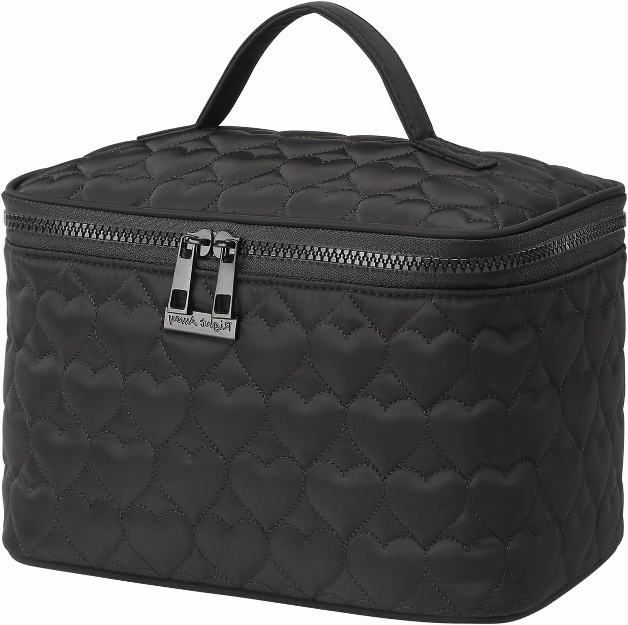 RIGHT AWAY Makeup Bag,Large Cosmetic Bags for Women Girls, Quilted Train Case Make Up Bag with Handle,Travel Makeup Case Organizer,Cute Toiletry Bag Vanity Bag (Black)