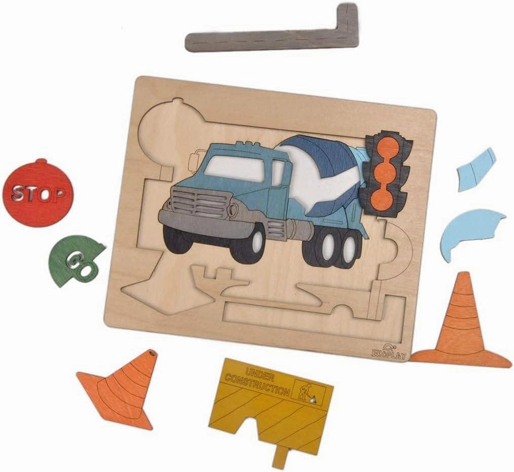 Road Construction Multilayered Wooden Puzzles for Kids, 20 Piece Jigsaw Puzzle for School Kids, Learning Educational Toys Gifts for Boys Girls. Construction Puzzles Sets, Road Construction.