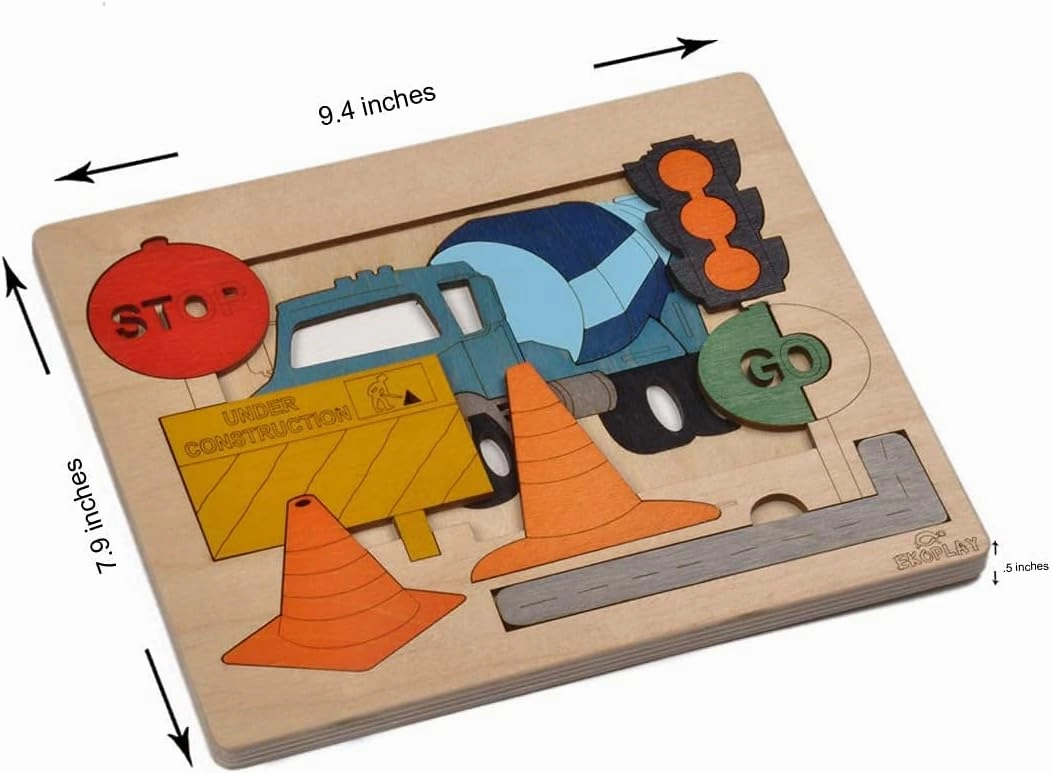 Road Construction Multilayered Wooden Puzzles for Kids, 20 Piece Jigsaw Puzzle for School Kids, Learning Educational Toys Gifts for Boys Girls. Construction Puzzles Sets, Road Construction.