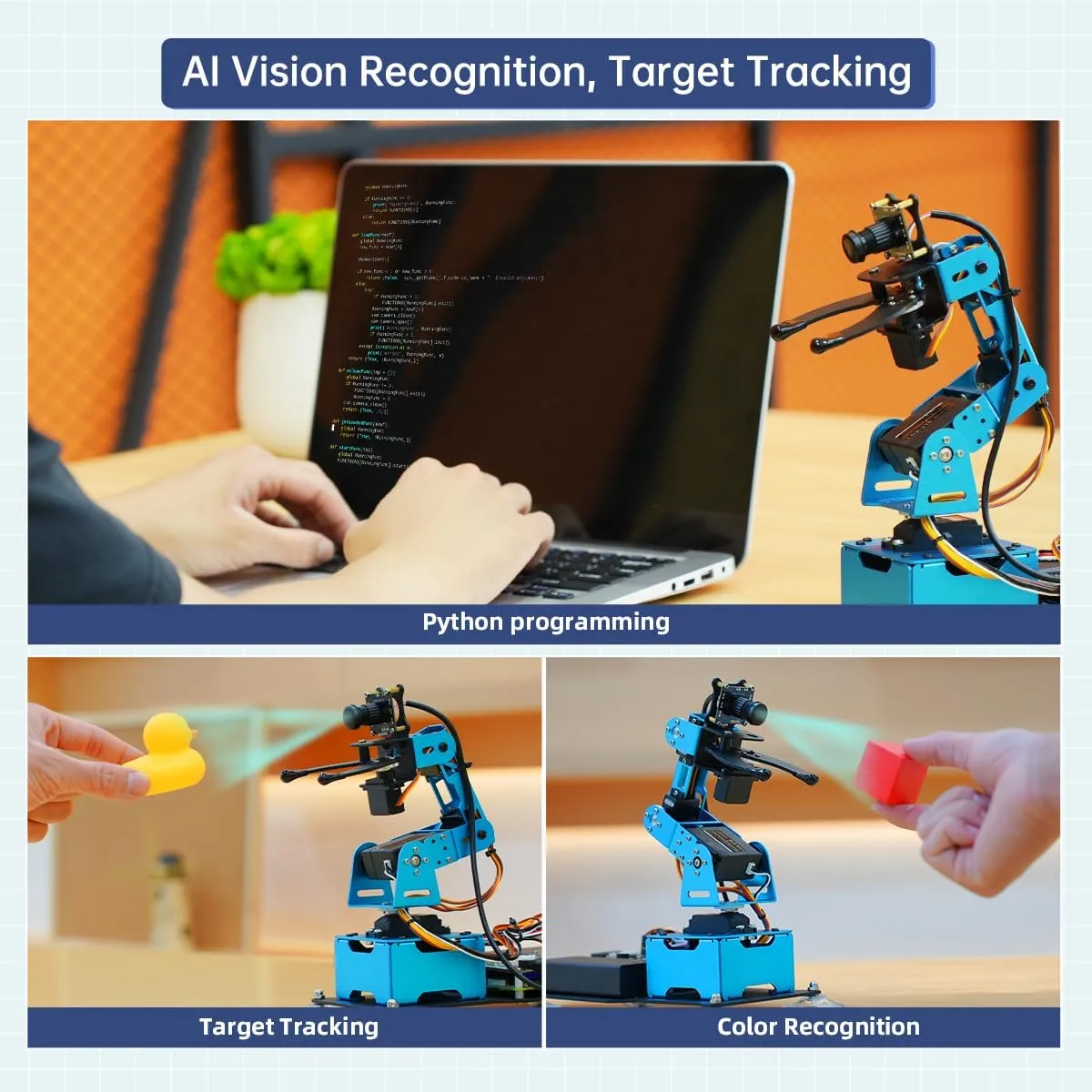 Robotic Arm for Raspberry 5 Robot Kit Open Source Programming AI Vision 5DOF/Axis Robot Arm, Coding Smart Robot Learning for Teens Adults, ArmPi Mini with Raspberry Pi 5 8GB, Blue