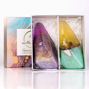 Rock Soap- Soap Rocks Set of 2- Mothers Day Gift- Decorative Scented Gemstone Soaps with Real Crystals Inside- with Natural Ingredients & Essential Oil- Moisturizing