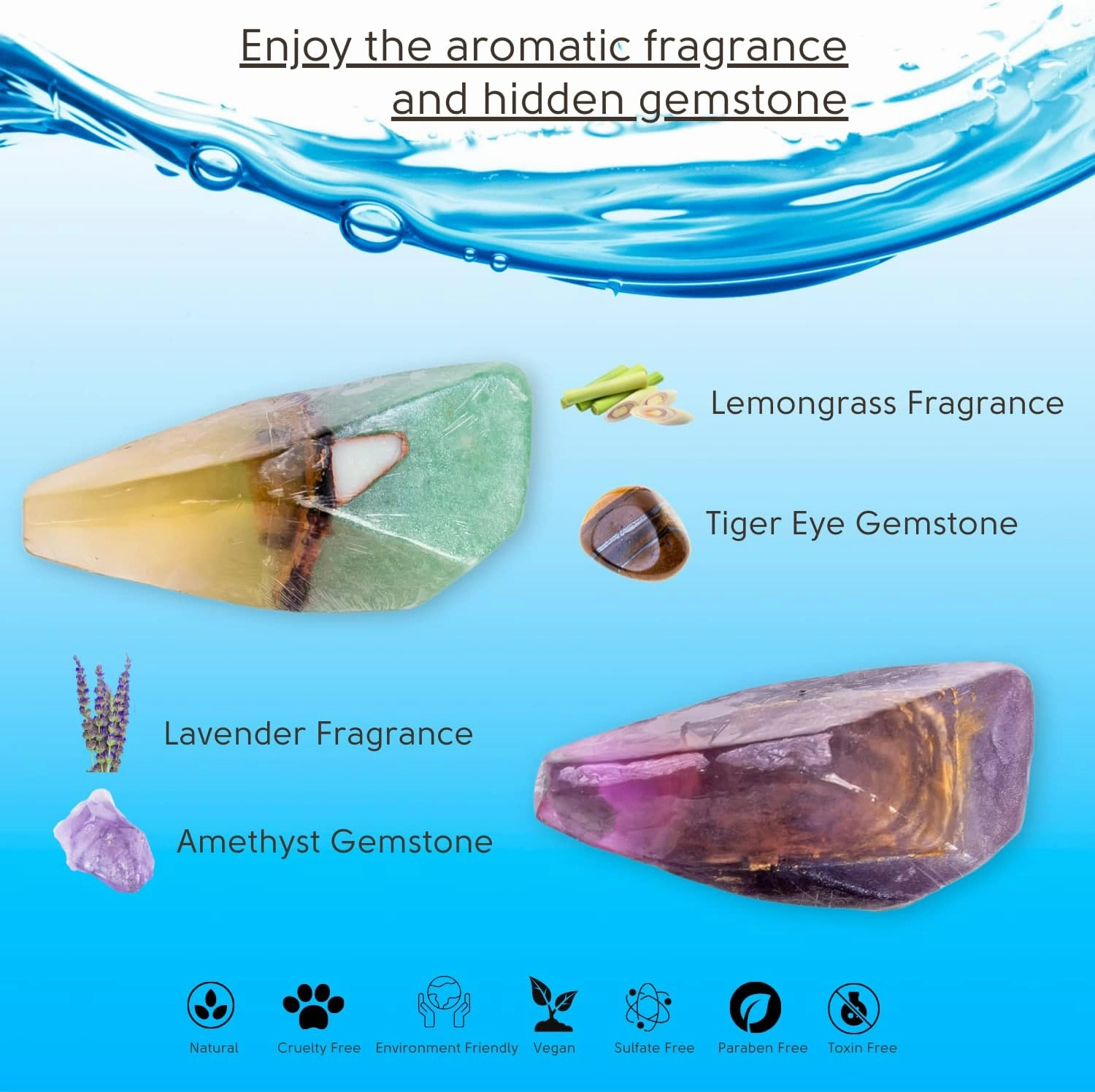 Rock Soap- Soap Rocks Set of 2- Mothers Day Gift- Decorative Scented Gemstone Soaps with Real Crystals Inside- with Natural Ingredients & Essential Oil- Moisturizing