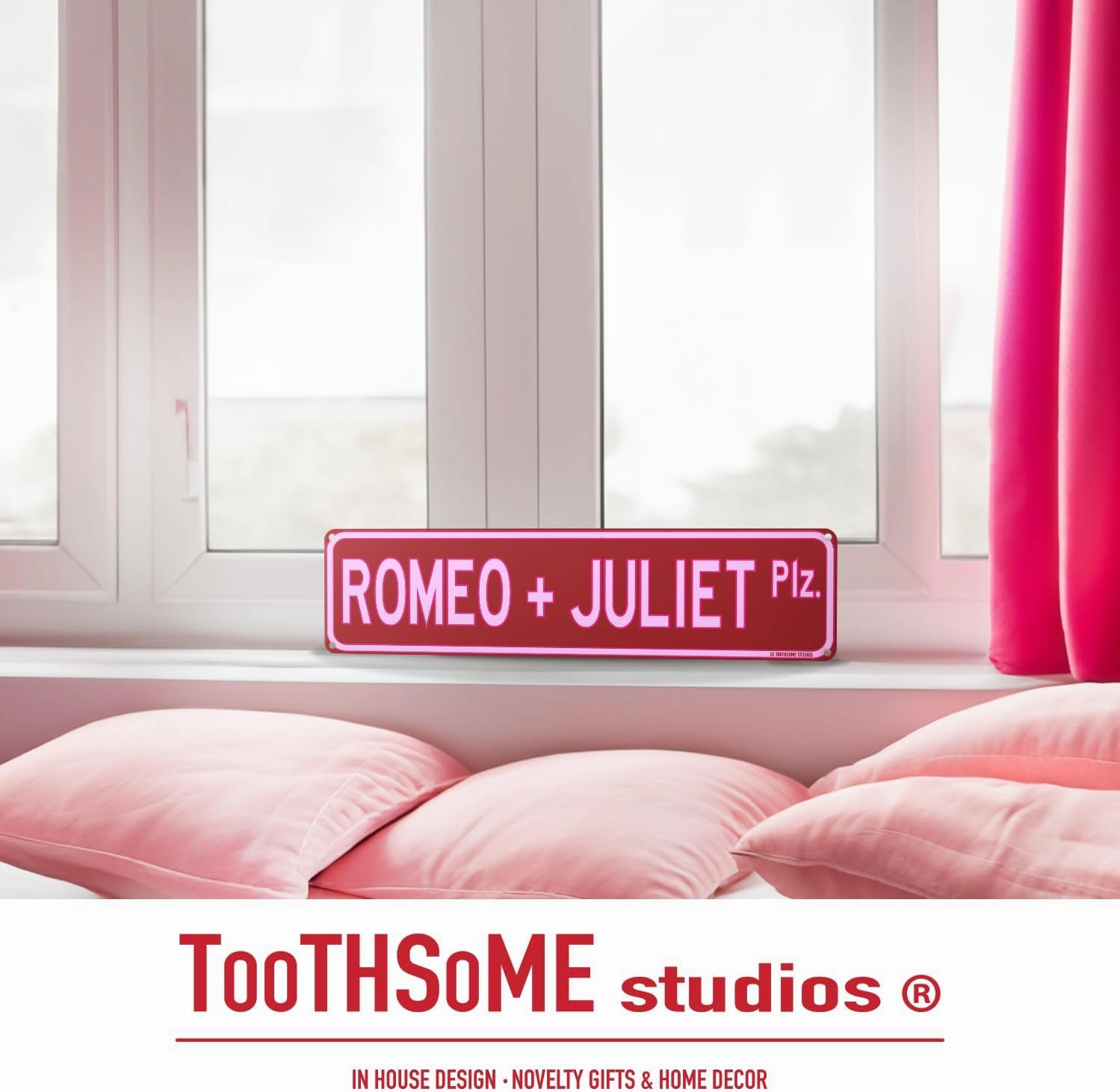 Romeo And Juliet Plaza Street Sign 16" x 4" Valentines V Day Lovers Theme Cute Love Message Home Decor Wall Decoration (Romeo Juliet)