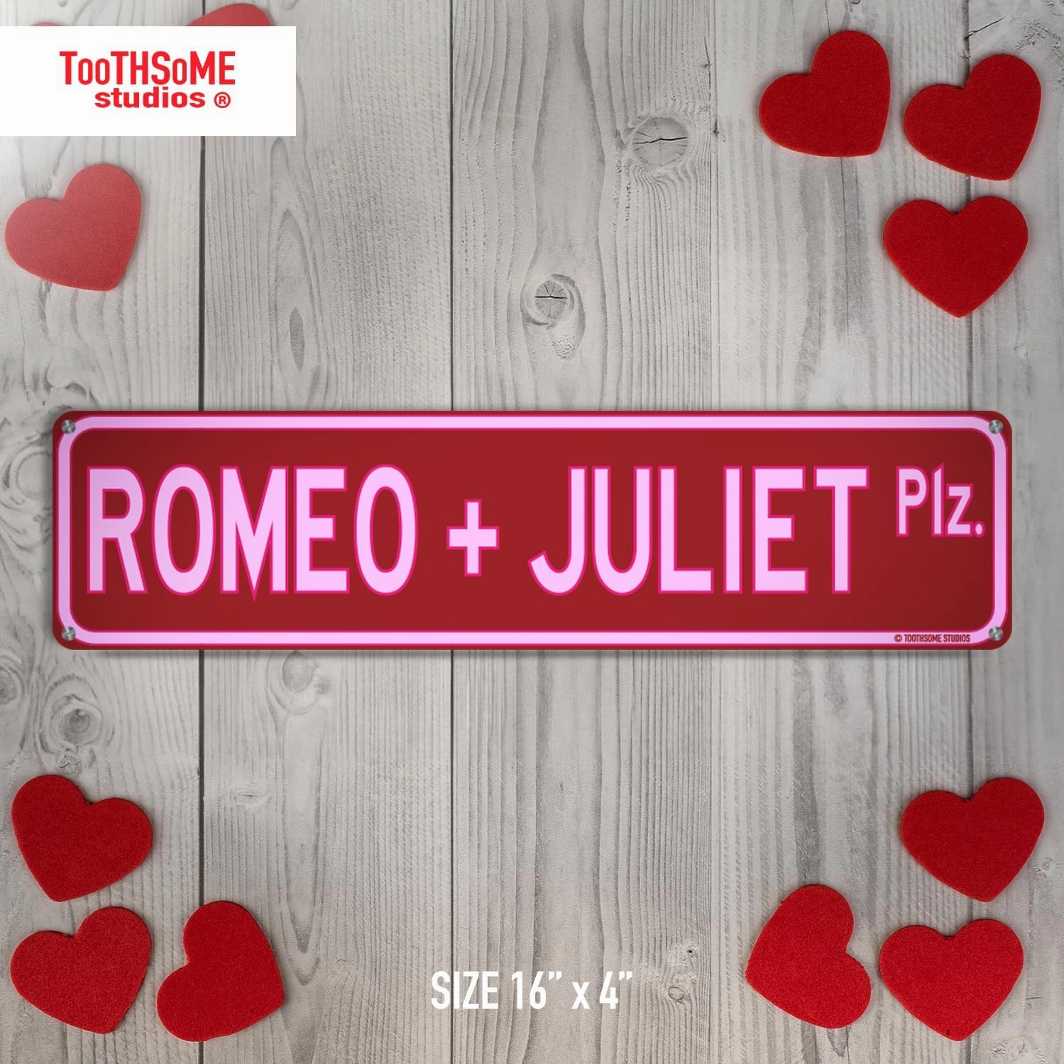 Romeo And Juliet Plaza Street Sign 16" x 4" Valentines V Day Lovers Theme Cute Love Message Home Decor Wall Decoration (Romeo Juliet)