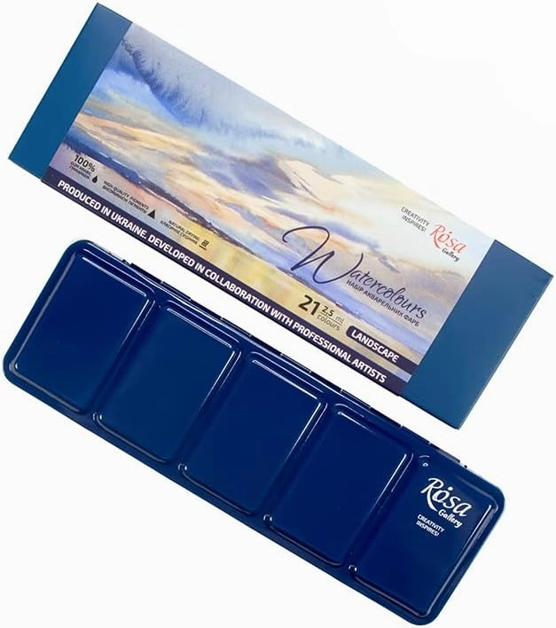 Rosa Gallery Landscape Professional Watercolor Paint Set, 21 Water Colors of 2.5 ml, High Lightfastness Paints Kit for Artists, Adult, Lightweight and Portable Metal Case