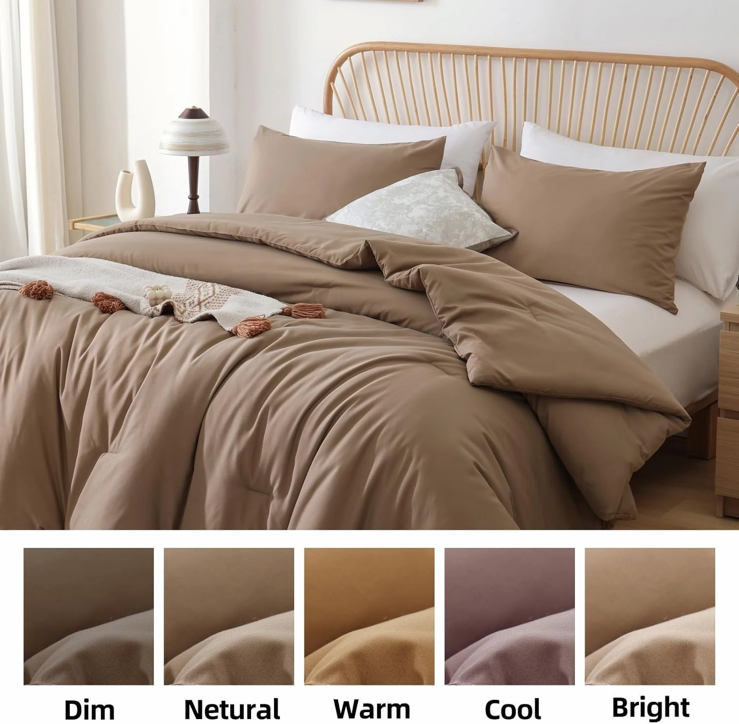 ROSGONIA Queen Comforter Set Dark Khaki Brown, 3pcs Bedding Comforter Sets(1 Comforter & 2 Pillowcases) All Season Lightweight Bedspread Blanket Quilt