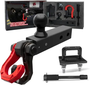 Rotatable Split Shackle Trailer Hitch Receiver & 2-Inch Ball Mount, 3/4" Jowl Split Shackle with 2" Towing Ball Mounts, 23T/50706Lbs Break Strength Heavy Duty Towing Recovery Hitch, BlackRed