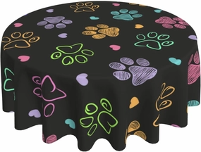 Round Table Cloth Dog Paw, Cat Footprint Dog Paw Prints Colorful Polyester Washable Waterproof Tablecloth Kitchen Table Cover for Dining Picnic Coffee,Round 50 inch
