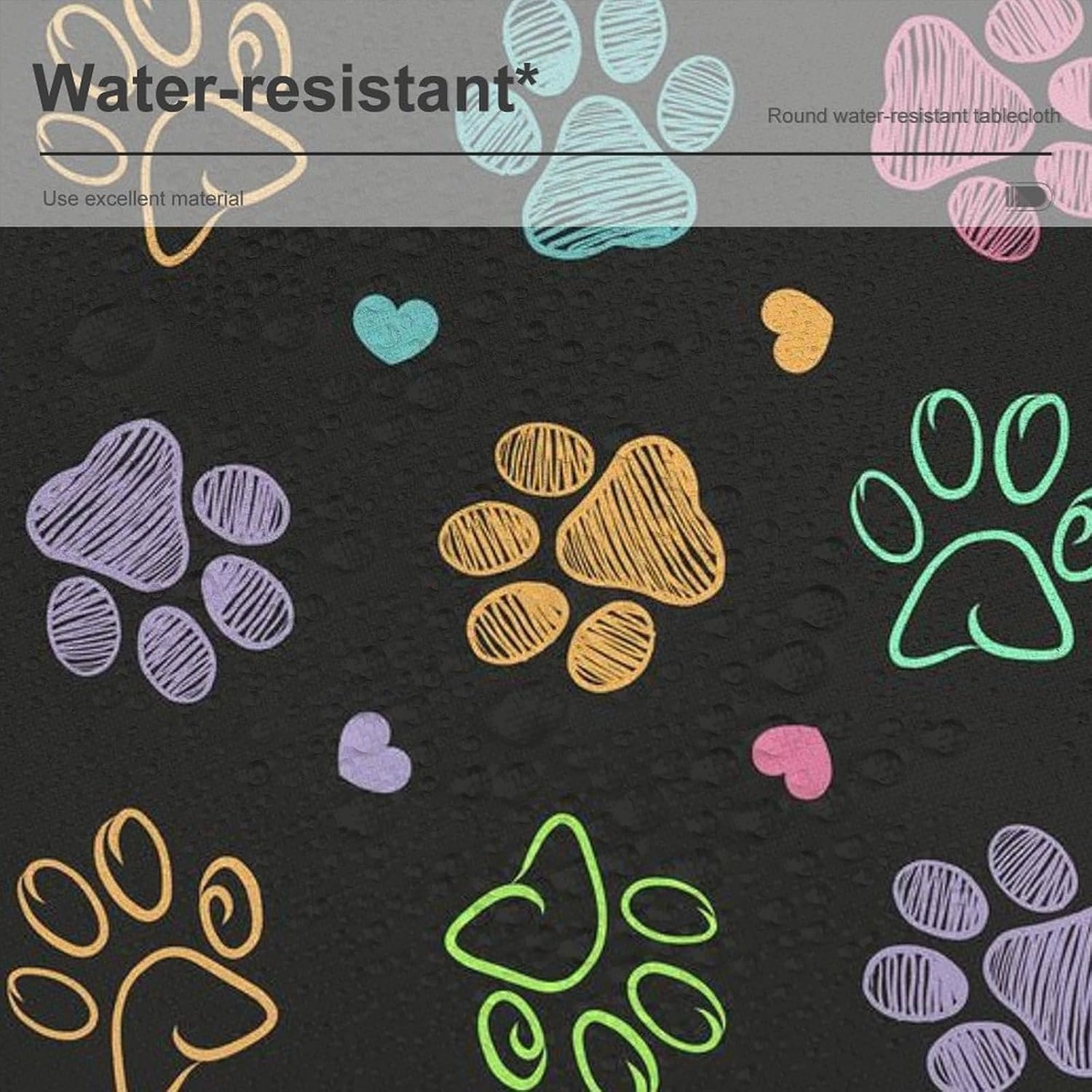 Round Table Cloth Dog Paw, Cat Footprint Dog Paw Prints Colorful Polyester Washable Waterproof Tablecloth Kitchen Table Cover for Dining Picnic Coffee,Round 50 inch