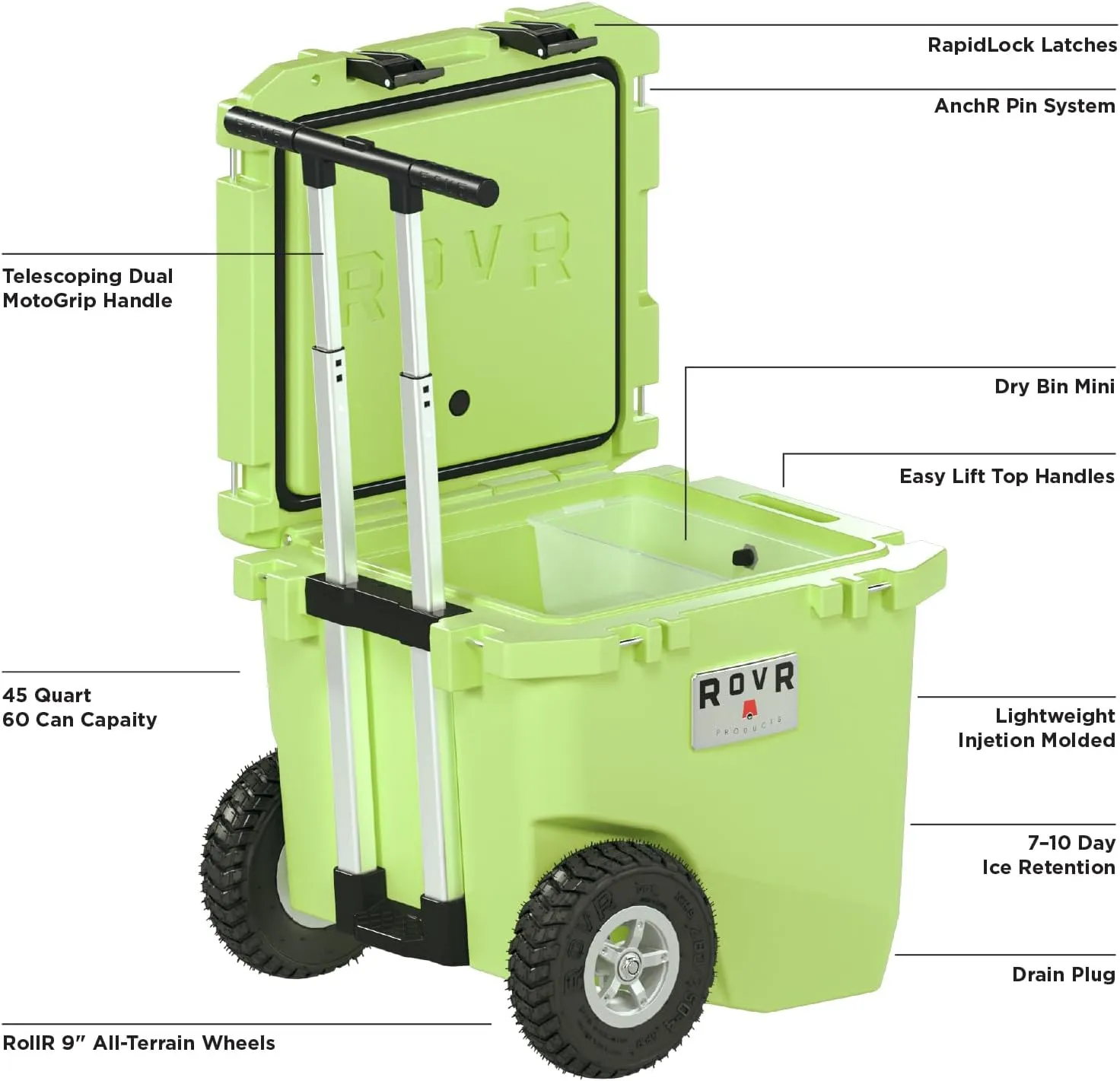 RovR Hard Cooler – Heavy Duty Insulated Cooler Box for Camping, Beach, Travel, Tailgating, Fishing, and Parties – Rugged Portable Cooler for Long Ice Retention