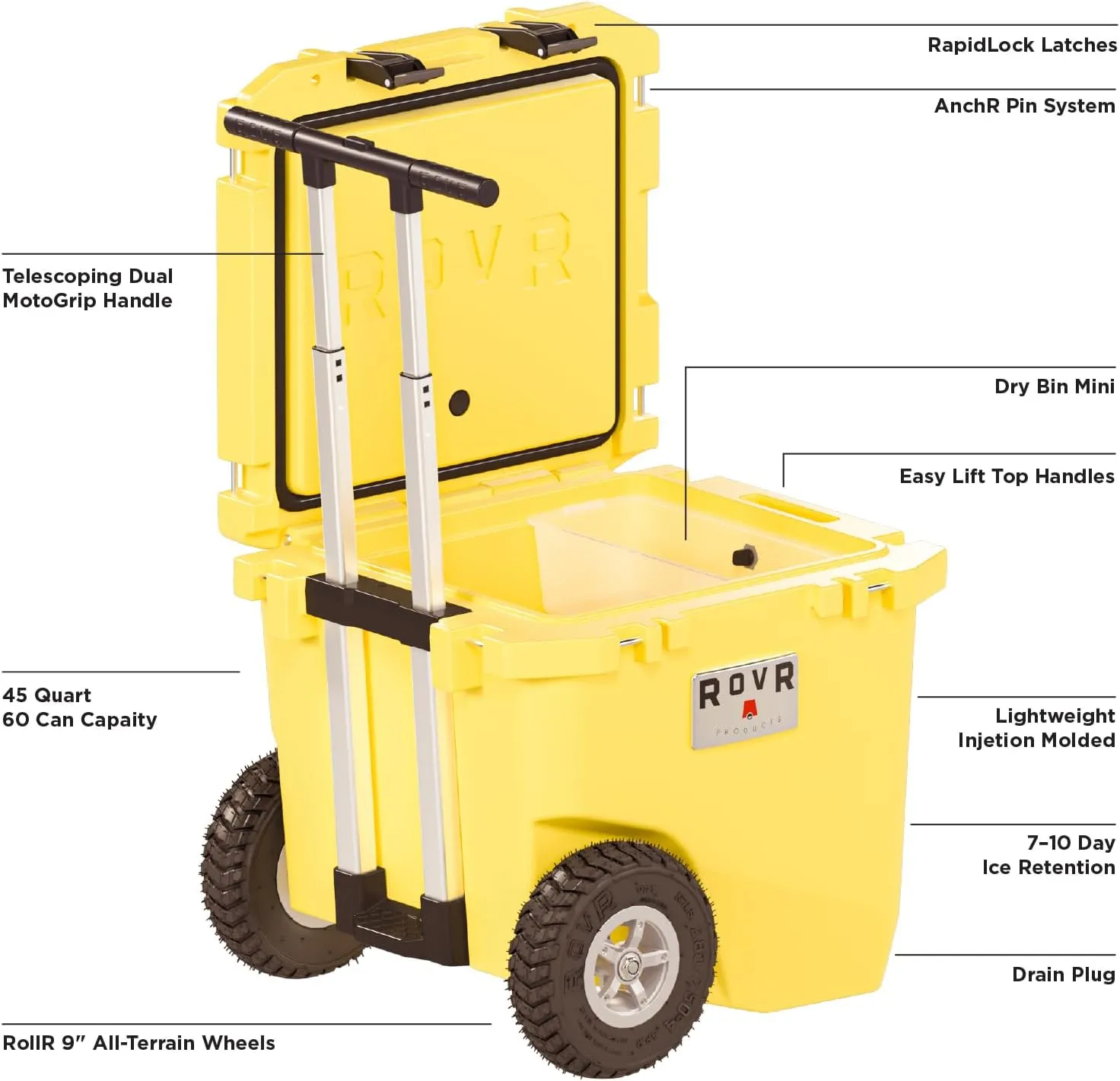 RovR Hard Cooler – Heavy Duty Insulated Cooler Box for Camping, Beach, Travel, Tailgating, Fishing, and Parties – Rugged Portable Cooler for Long Ice Retention