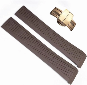 Rubber WatchBands For Patek Philippe Colorful Fluorous 5164A 5167A Philippe Series Butterfly Buckle 21mm Silicone Watch Strap(Brwon,Rose Buckle)