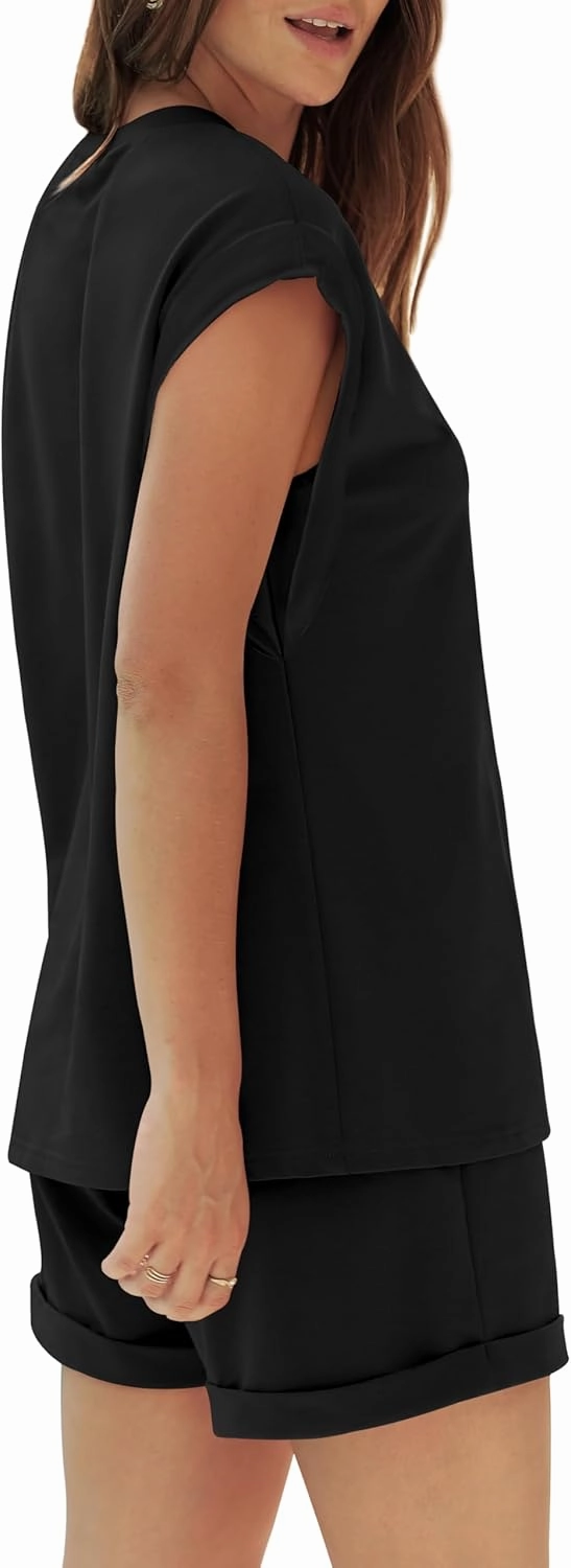 RUBZOOF 2 Piece Outfits for Women Lightweight Matching Lounge Sets Cap Sleeve Top and Elastic Waisted Shorts