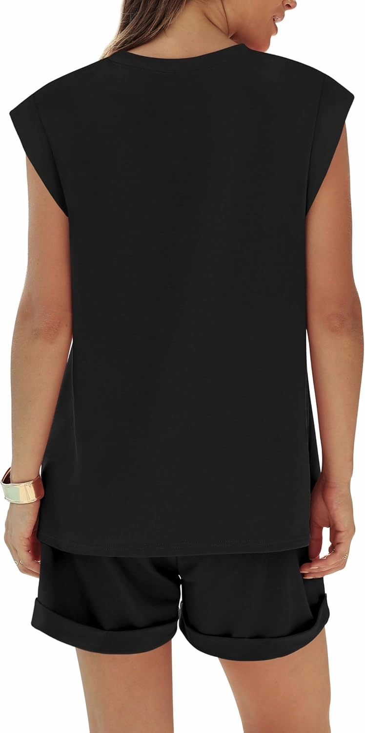 RUBZOOF 2 Piece Outfits for Women Lightweight Matching Lounge Sets Cap Sleeve Top and Elastic Waisted Shorts