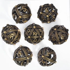 RULE DICE Metal DND D&D Dice Set, 7 Round Hollow Sphere Design for Better Rolling D and D Dice, Beautiful Dragon Shaped Metal DND Dice Set for Role Playing Game D&D Dice MTG Pathfinder - Bronze Dragon