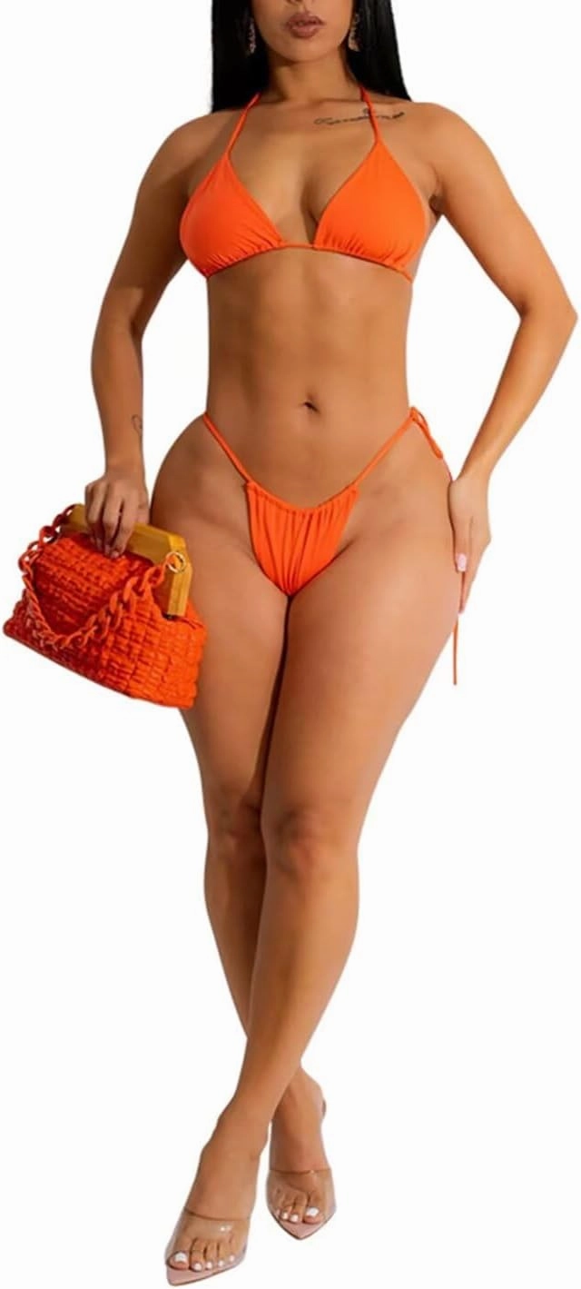 Ryehack Sexy 3 Piece Swimsuits for Women Bikini Sets and Cover Up Cutout Sleeveless Halter Sheer Mesh Maxi Dress