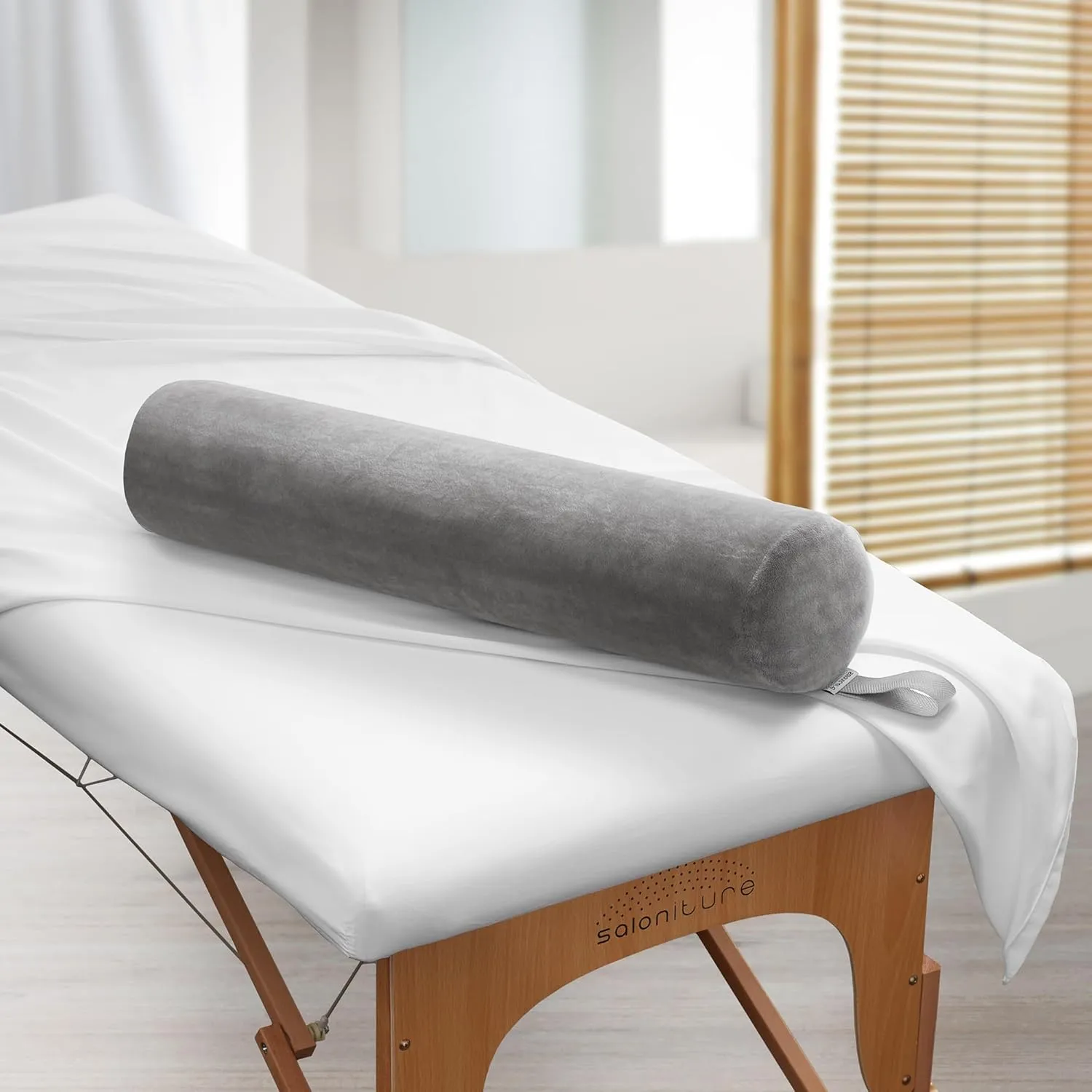 Saloniture Full Round Massage Table Bolster Pillow Pad - 26 x 6 Inch - Gray Velour