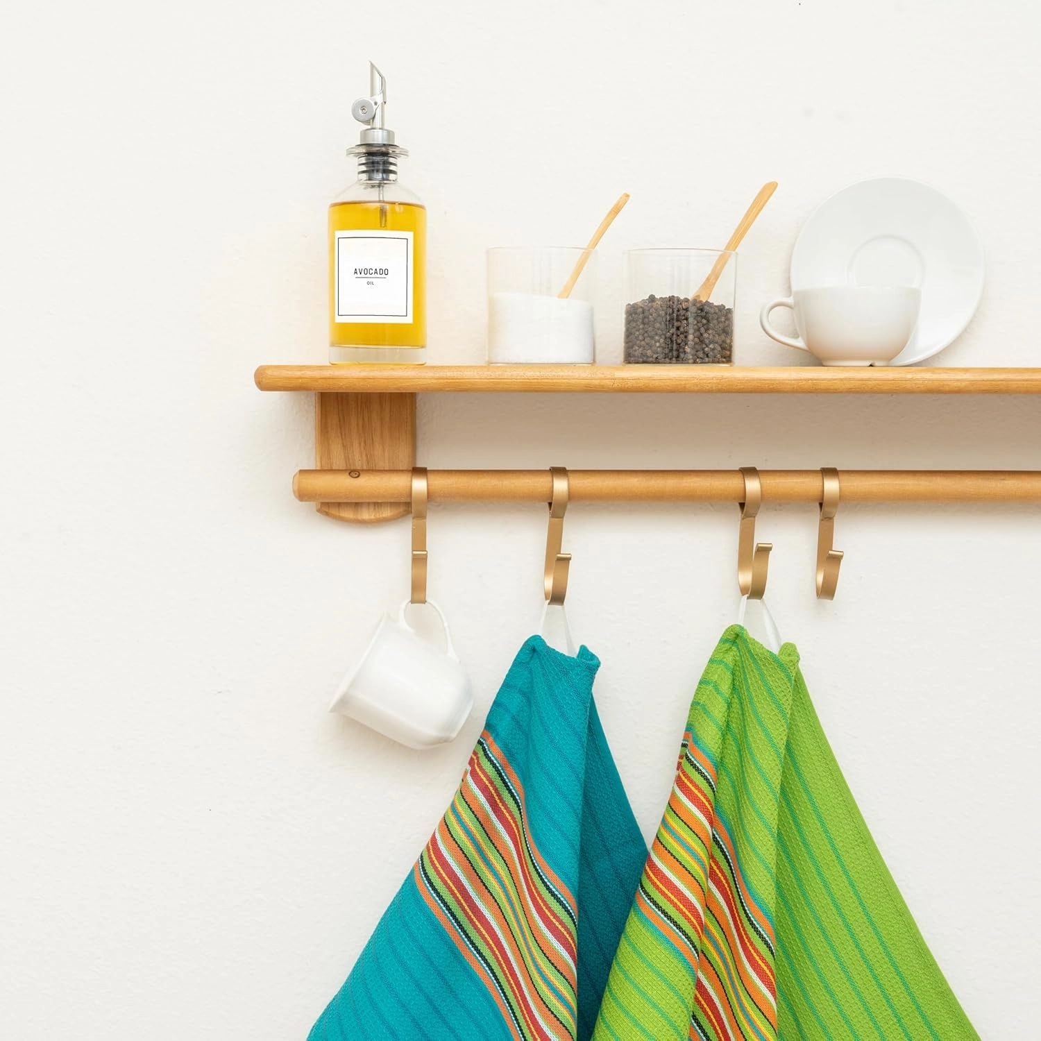 Salsa Stripe Kitchen Towels - 100% Cotton, 6 Pack, 28"x16", Reusable, Washable, Fiesta Waffle Dish Towels - Colorful Festive Tea Towels - Absorbent, Lint-Free Multicolor Stripe Towels (Green & Teal)