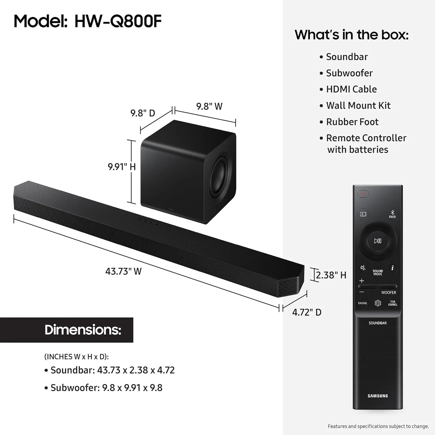 SAMSUNG Q800F 5.1.2ch Q Series Soundbar   Subwoofer, Wireless Dolby Atmos, Q-Symphony, Game Mode Pro, Smart Integration (HW-Q800F, 2025)
