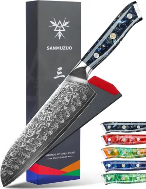 Santoku Knife - 7 inch - Xuan Series - VG10 Damascus Steel Kitchen Knife - Resin Handle (Starry Black)