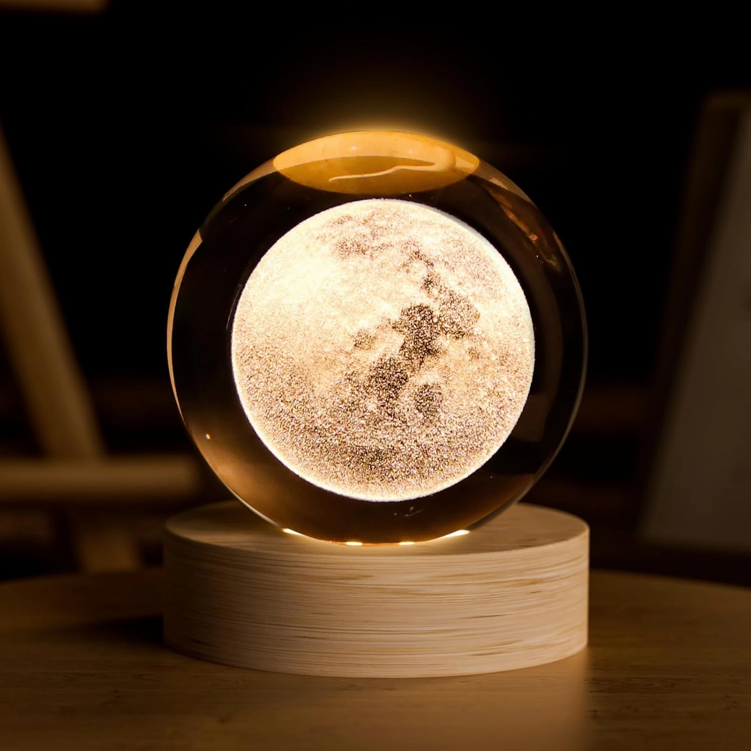 Saturn Crystal Ball, 2.4 inch Decorative Quartz Glass Ball Sphere with Wooden Base, Paperweight Display Sculpture Home Decor Gifts for Women Friends Girls