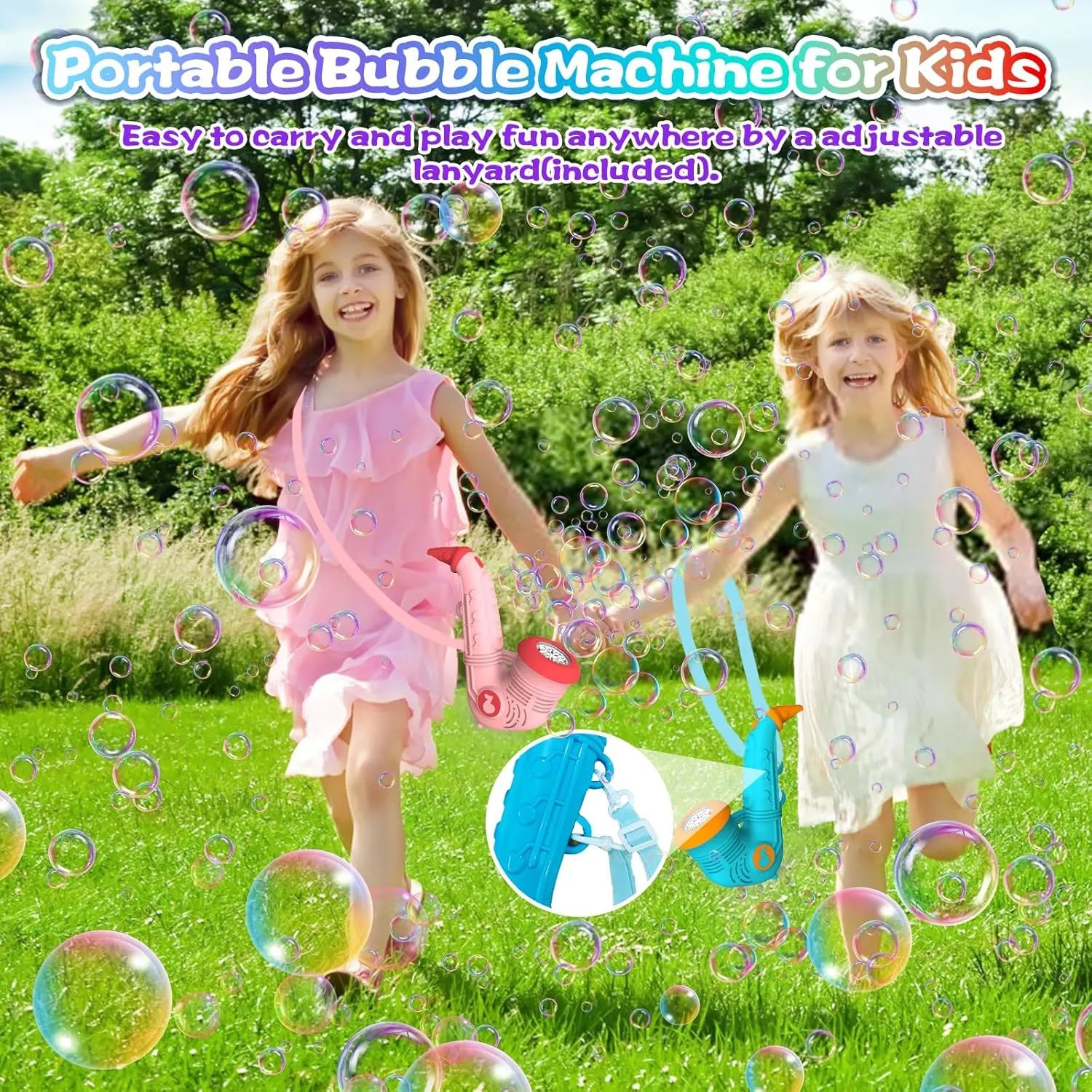 Saxophone Bubble Machine, Automatic Bubble Blower for Kids 10000 Bubbles Per Minute with Detachable Lanyard/2 Bubble Solution, Portable Outdoor Bubble Maker Bubble Toy for Wedding Party