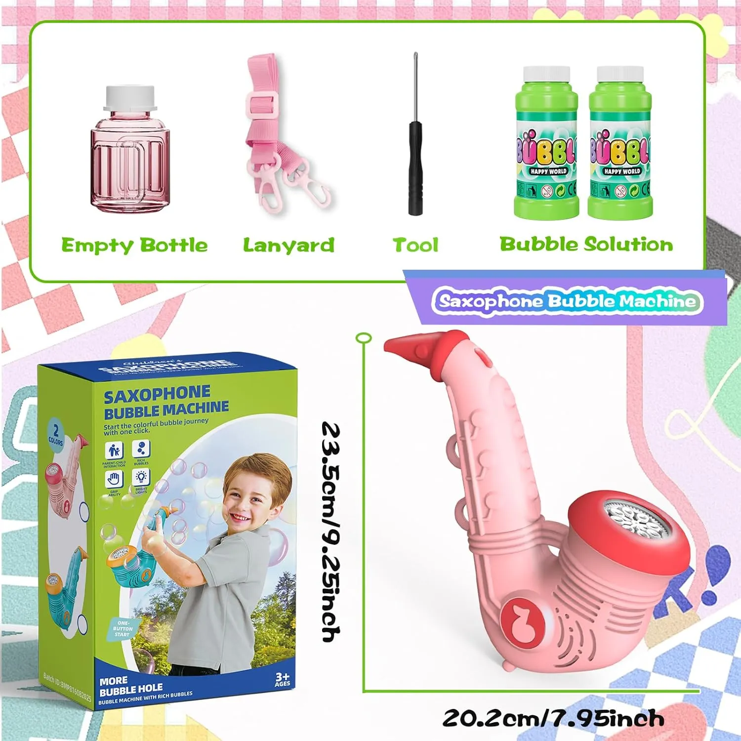 Saxophone Bubble Machine, Automatic Bubble Blower for Kids 10000 Bubbles Per Minute with Detachable Lanyard/2 Bubble Solution, Portable Outdoor Bubble Maker Bubble Toy for Wedding Party