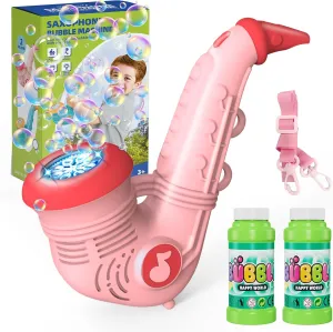 Saxophone Bubble Machine, Automatic Bubble Blower for Kids 10000 Bubbles Per Minute with Detachable Lanyard/2 Bubble Solution, Portable Outdoor Bubble Maker Bubble Toy for Wedding Party