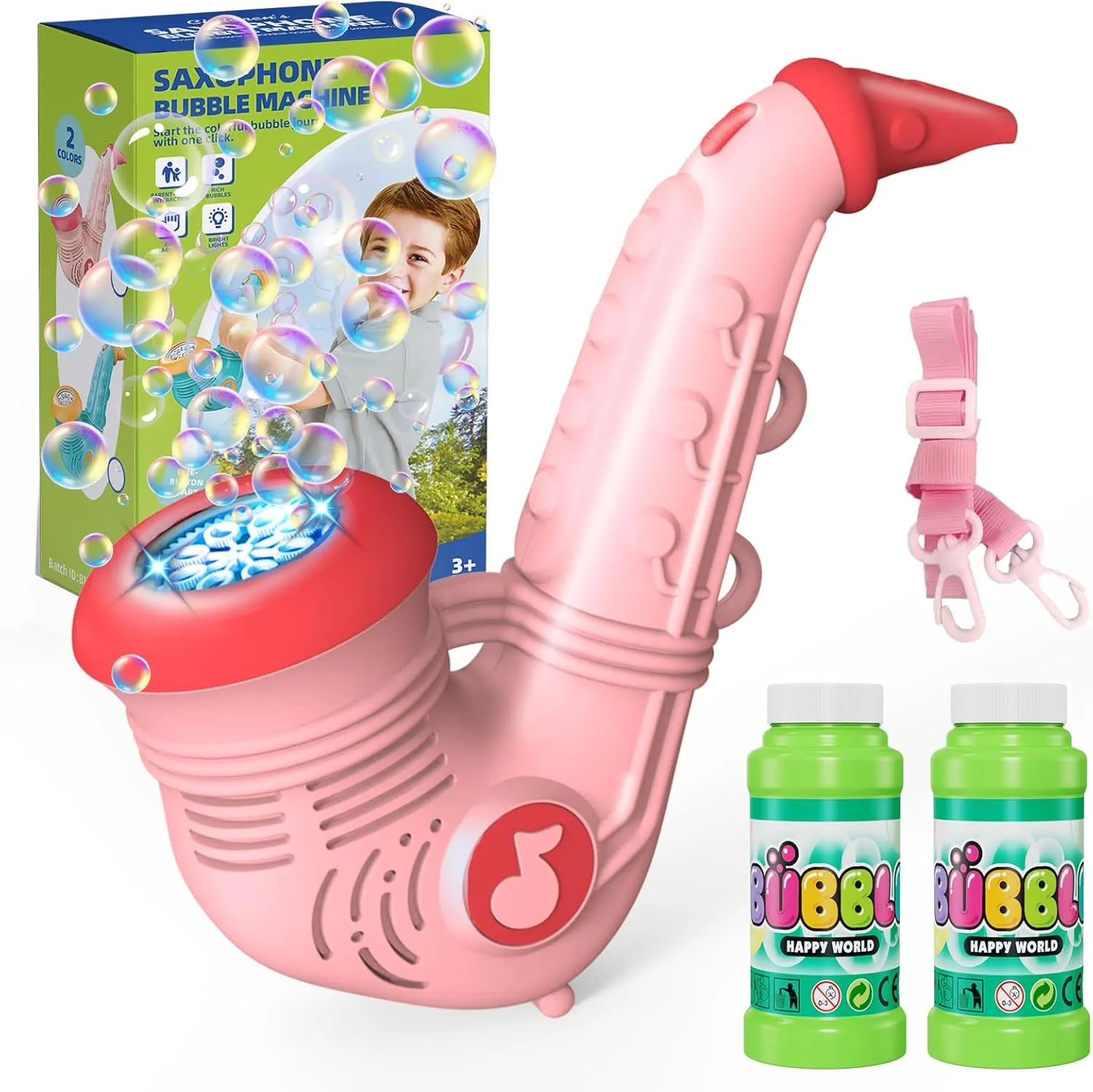 Saxophone Bubble Machine, Automatic Bubble Blower for Kids 10000 Bubbles Per Minute with Detachable Lanyard/2 Bubble Solution, Portable Outdoor Bubble Maker Bubble Toy for Wedding Party