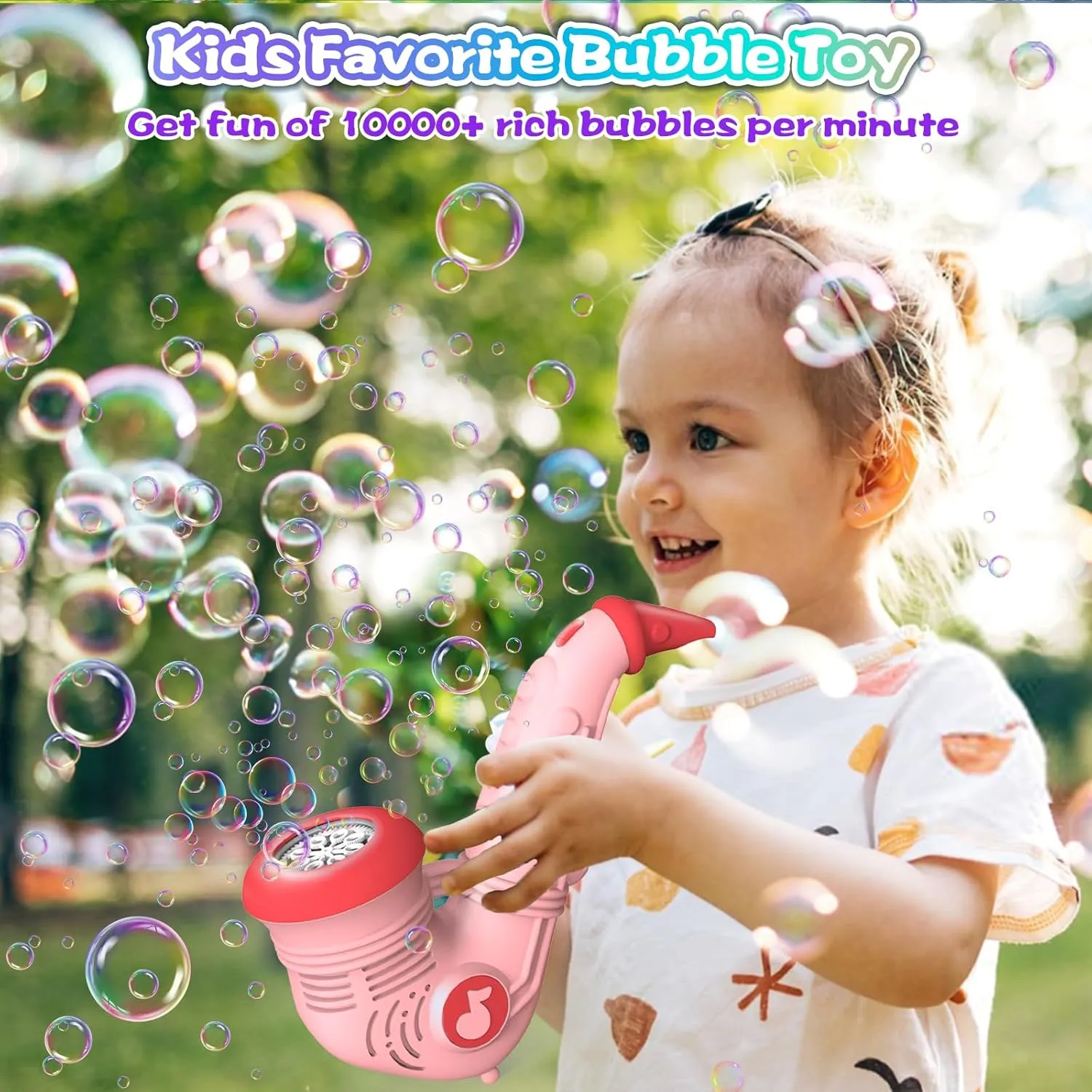 Saxophone Bubble Machine, Automatic Bubble Blower for Kids 10000 Bubbles Per Minute with Detachable Lanyard/2 Bubble Solution, Portable Outdoor Bubble Maker Bubble Toy for Wedding Party