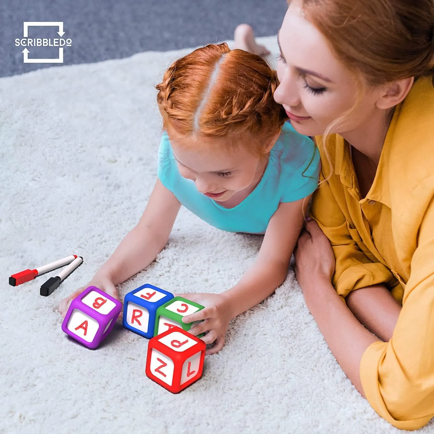 Scribbledo Dry Erase Dice Set of 4-2x2 inches Multipurpose Colorful Write On Wipe Off Dry Erase Blocks Blank Pocket Dice to Draw Letters Numbers and Much More Educational Classroom Supplies for Kids