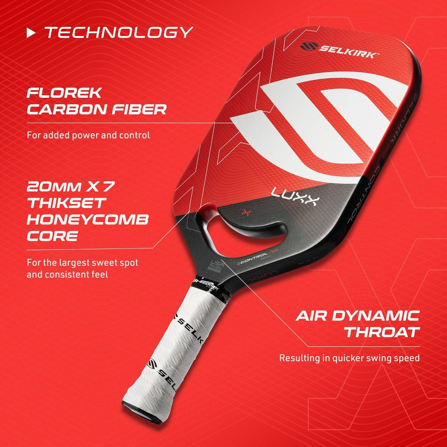 Selkirk LUXX Control Pickleball Paddle | Carbon Fiber Paddle with Polypropylene X7 Core | Designed for Unmatched Control and Added Power