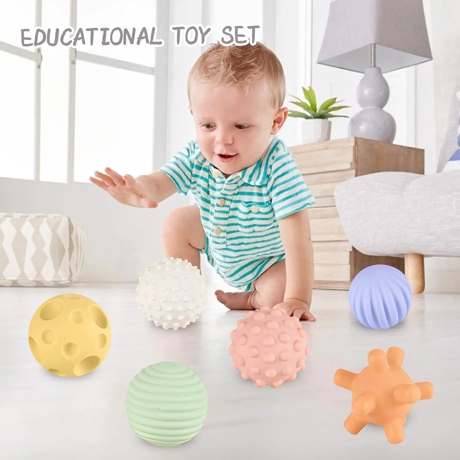 Sensory Balls for Babies,Ball for Toddlers 1-3, Soft & Textured Montessori Baby Toys 6 to 12 Months,Wheat Straw Soft Montessori Toys for Babies