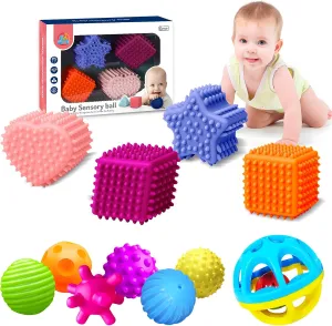 Sensory Balls for Baby & Soft Spiky Sensory Balls for Toddlers - Montessori Toys, Textured Baby Balls 6-12 Months, Sensory Toys for Babies 1-3 with Colorful Textures and Squeeze Sensory Balls
