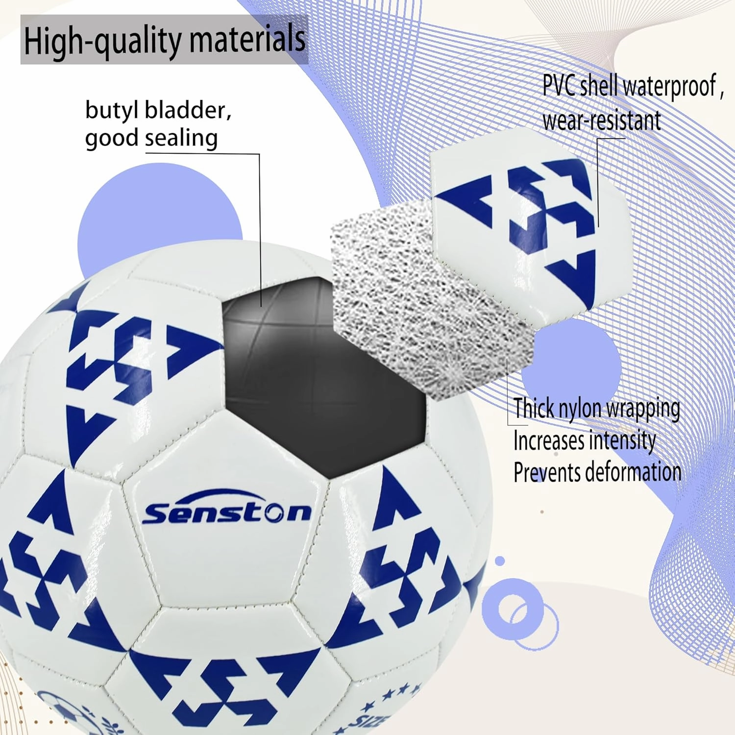 Senston Soccer Ball Size 3 & Size 4 & Size 5 for Kids and Adult Official Match Training Soccer Ball with Pump