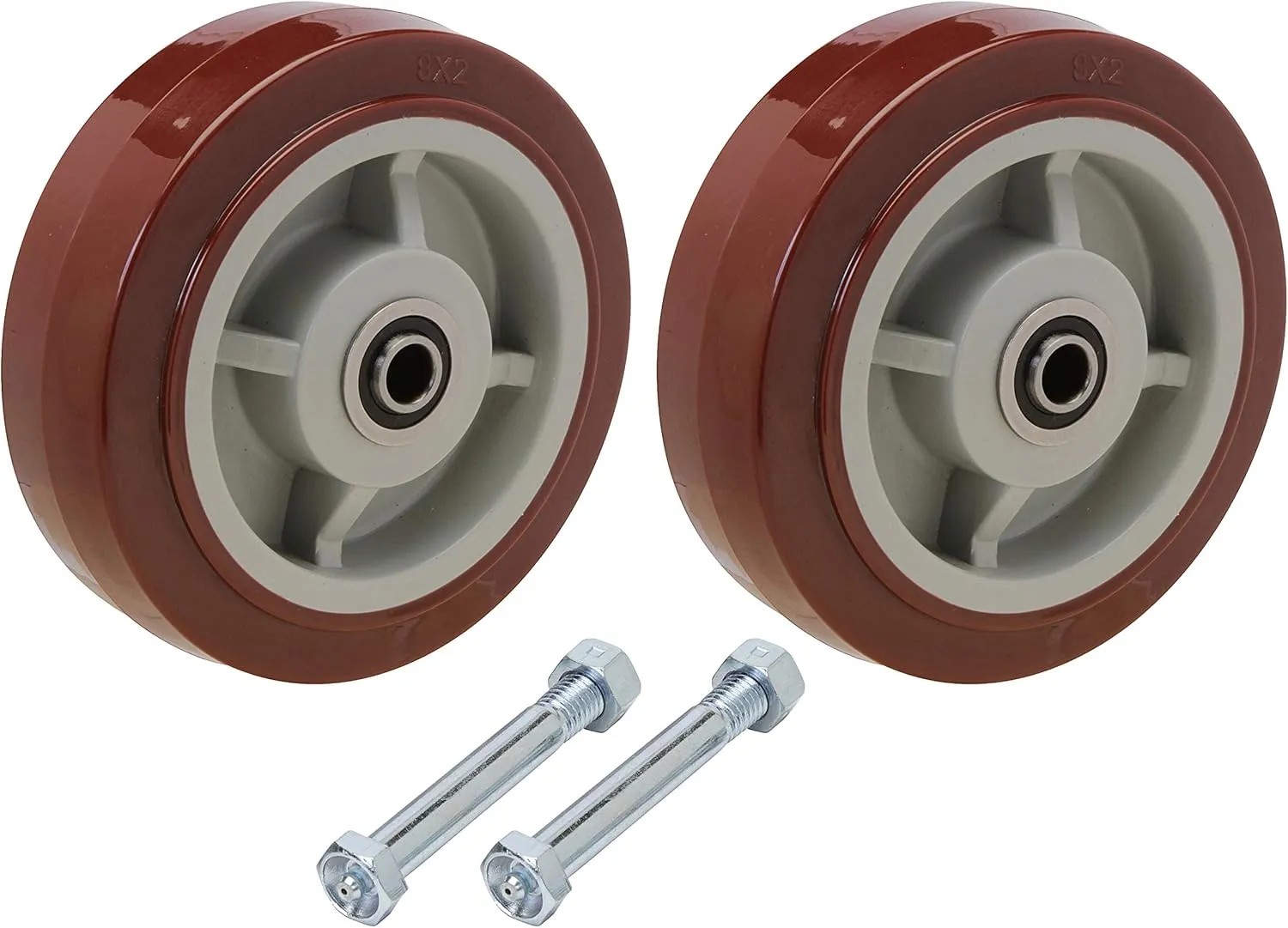 SES Brand 8x2" U-Boat Cart Center Wheel Replacement Kit, includes Two Wheels and Two Axle Bolts with Nuts