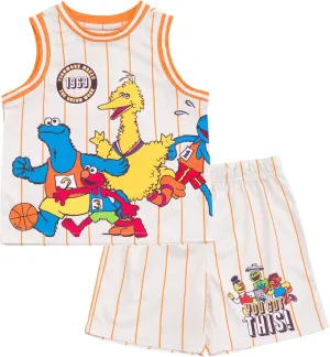 Sesame Street Athletic Mesh Jersey Tank Top and Basketball Shorts Outfit Set Infant to Toddler Sizes (12 Months - 5T)