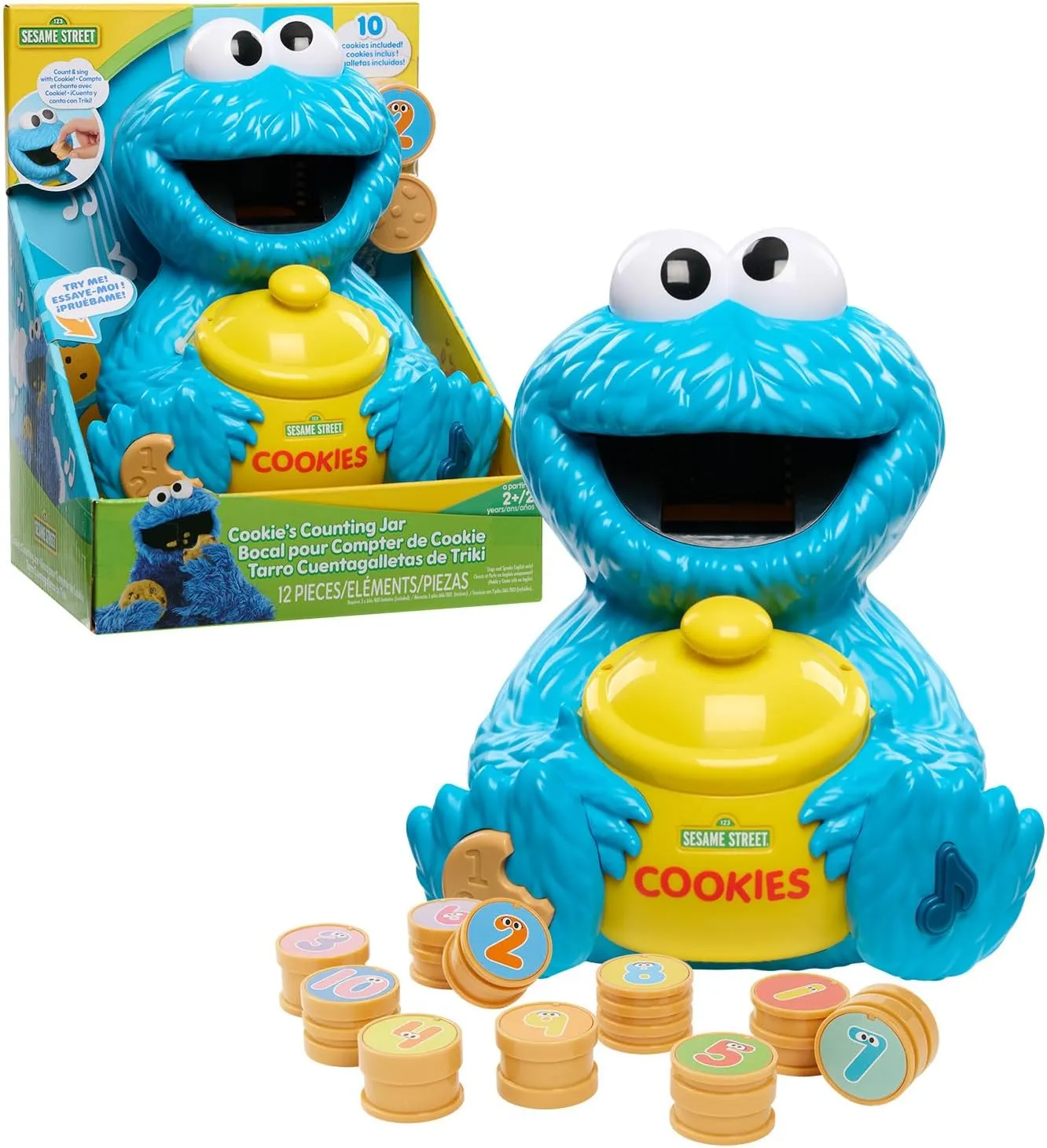 Sesame Street Cookie's Counting Jar, 12-Pieces, 20  Phrases and Sounds, Learning and Education, Kids Toys for Ages 2 Up by Just Play