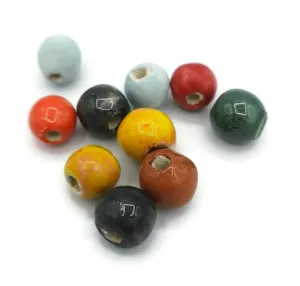 Set of 10 10mm Ceramic Mix Ball Beads, Handmade, Colorful for Jewelry Making or Crafting